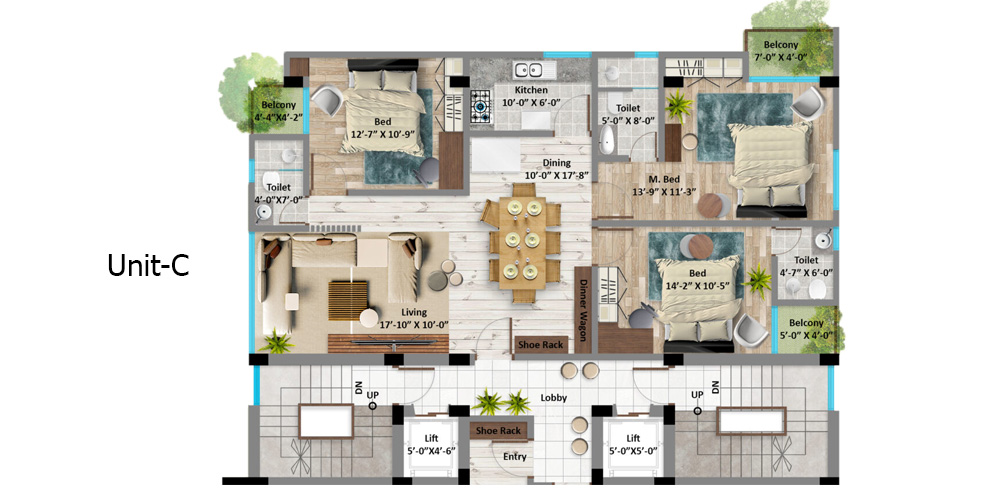 Rivery 3 Bed 2nd Floor Unit C 1550 SFT